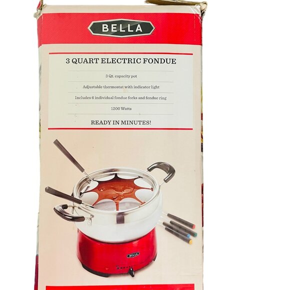 Bella 3 Qt Electric Fondue Pot Set Adjustable Thermostat Stainless Steel Red & B - Picture 5 of 13